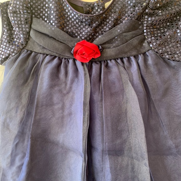Rare Editions Girls Party Holiday Dress Navy Size 3T Tulle Embellished Red Rose - Picture 7 of 8